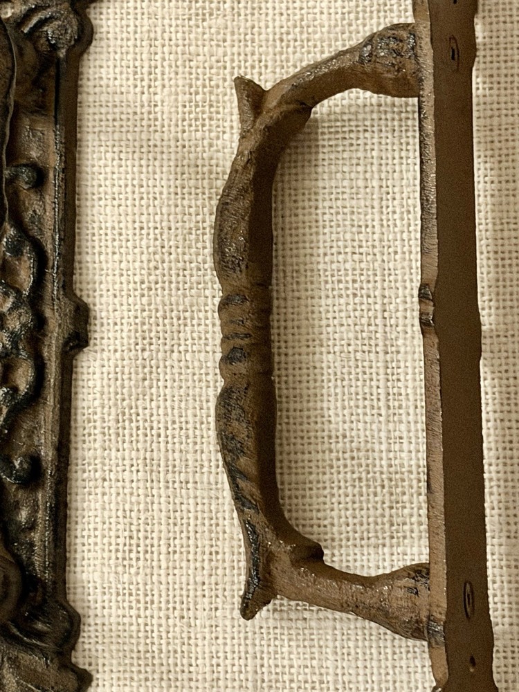 2 Large Victorian Door Handle Pull Cast Iron Fleur De Lis Design Rustic Gothic