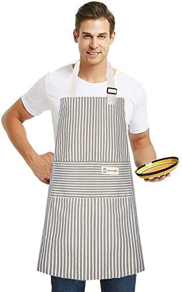 Aprons 2 Pack Adjustable Bib Aprons with 2 Pockets Cotton Linen Cooking Kitchen