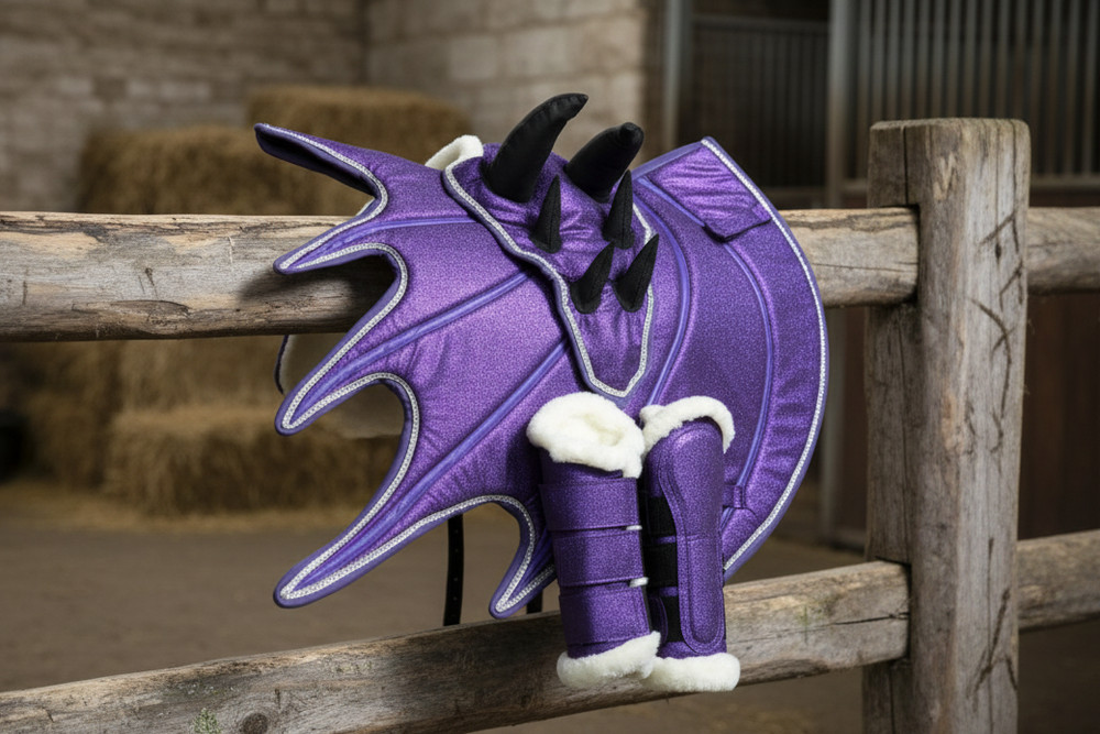 Dragon Saddle Pad Set with Ear Bonnet and Blushing Boots
