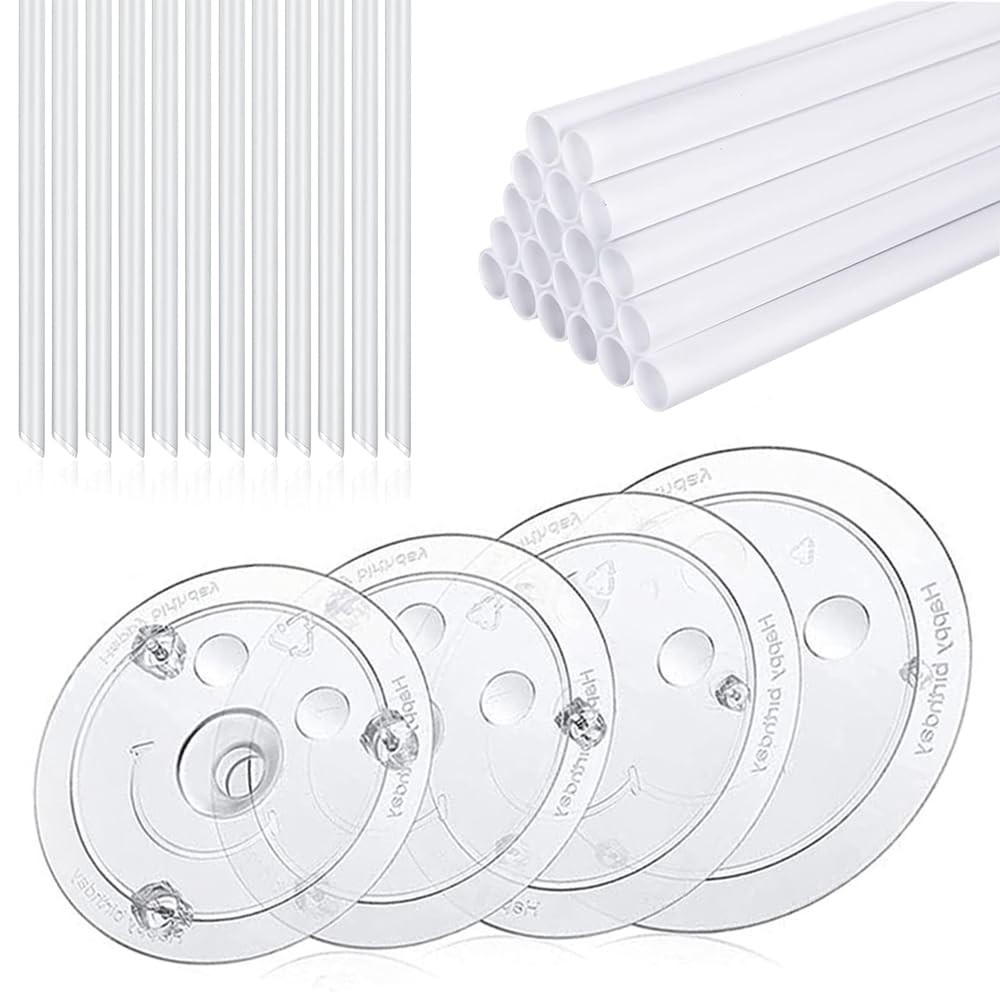 28-Piece Smiley Plastic Cake Dowel Rods Set - 12 Pcs White, 4 Cake Separator ...