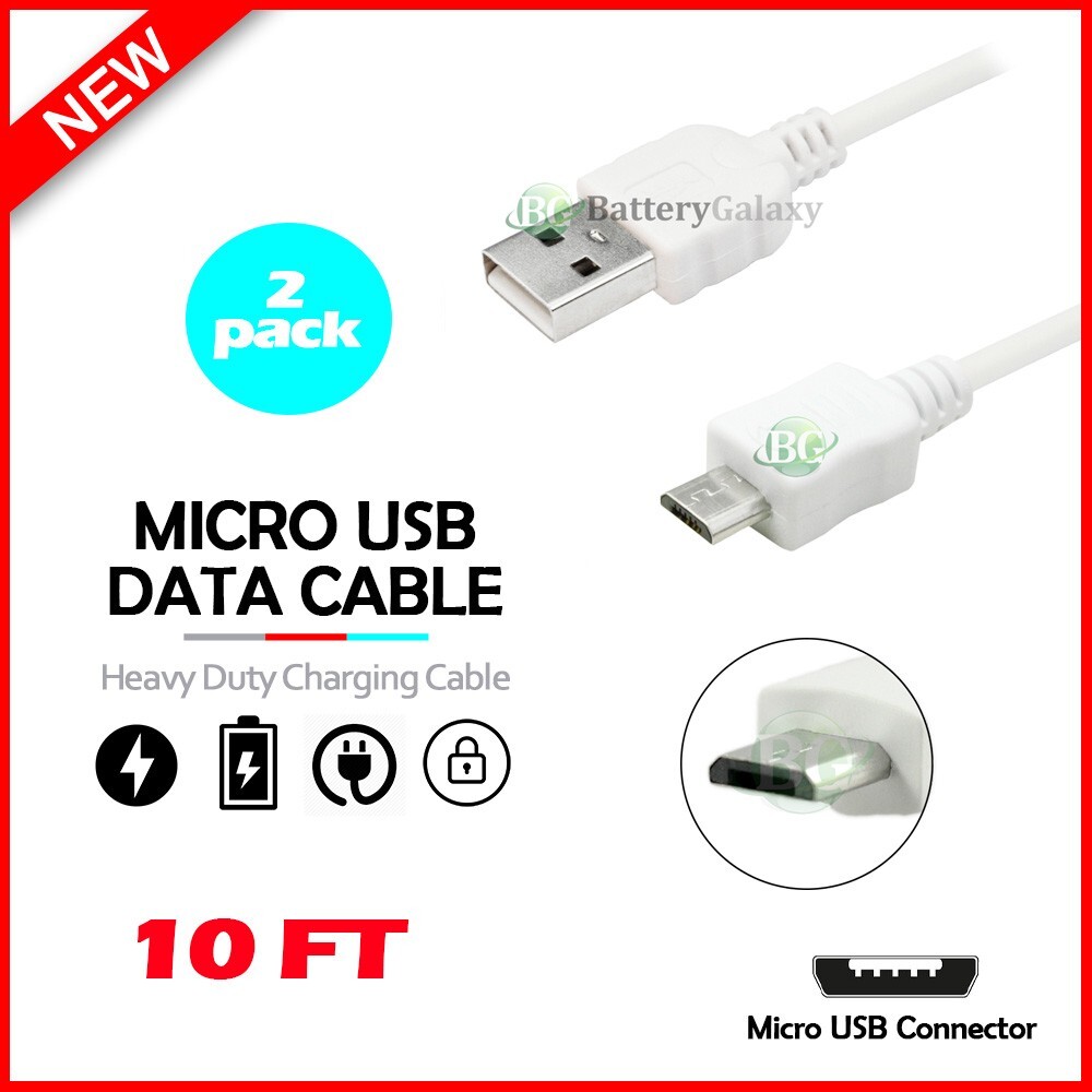 2 Pack - 10 ft Micro USB Sync Charger Cable Cord LG HTC PS4 Xbox One Controller