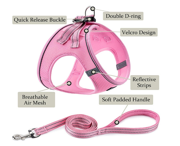 Dog Harness Adjustable Reflective Dog Harness And Leash Set Non Pull Pink