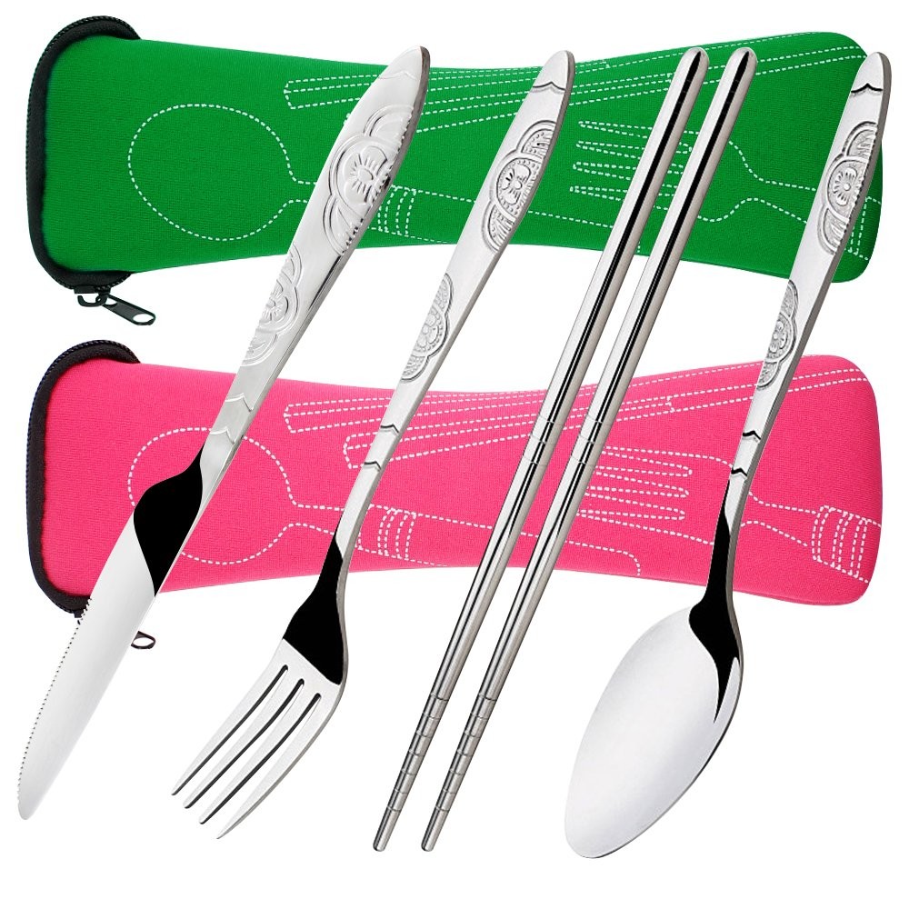 8 Pieces Flatware Sets , Fork, Spoon, Chopsticks, 2 Pack Rustproof Stainless ...