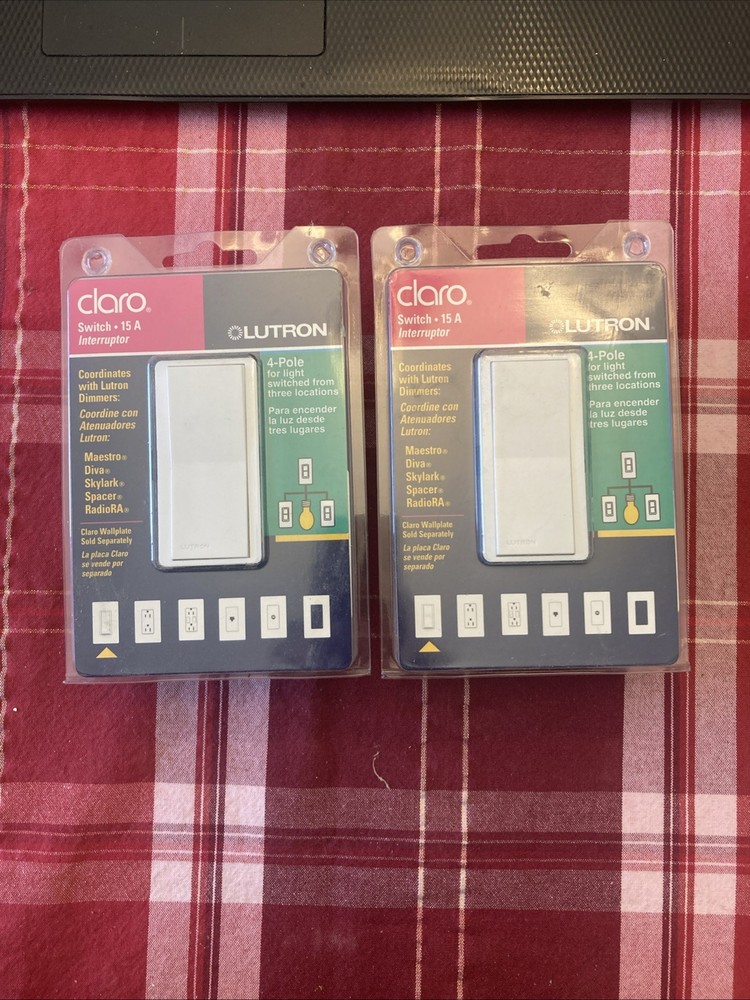 2 Pack LUTRON Claro Switch, 15A, FOUR Pole Light Switch Interruptor CA-4PSH-WH
