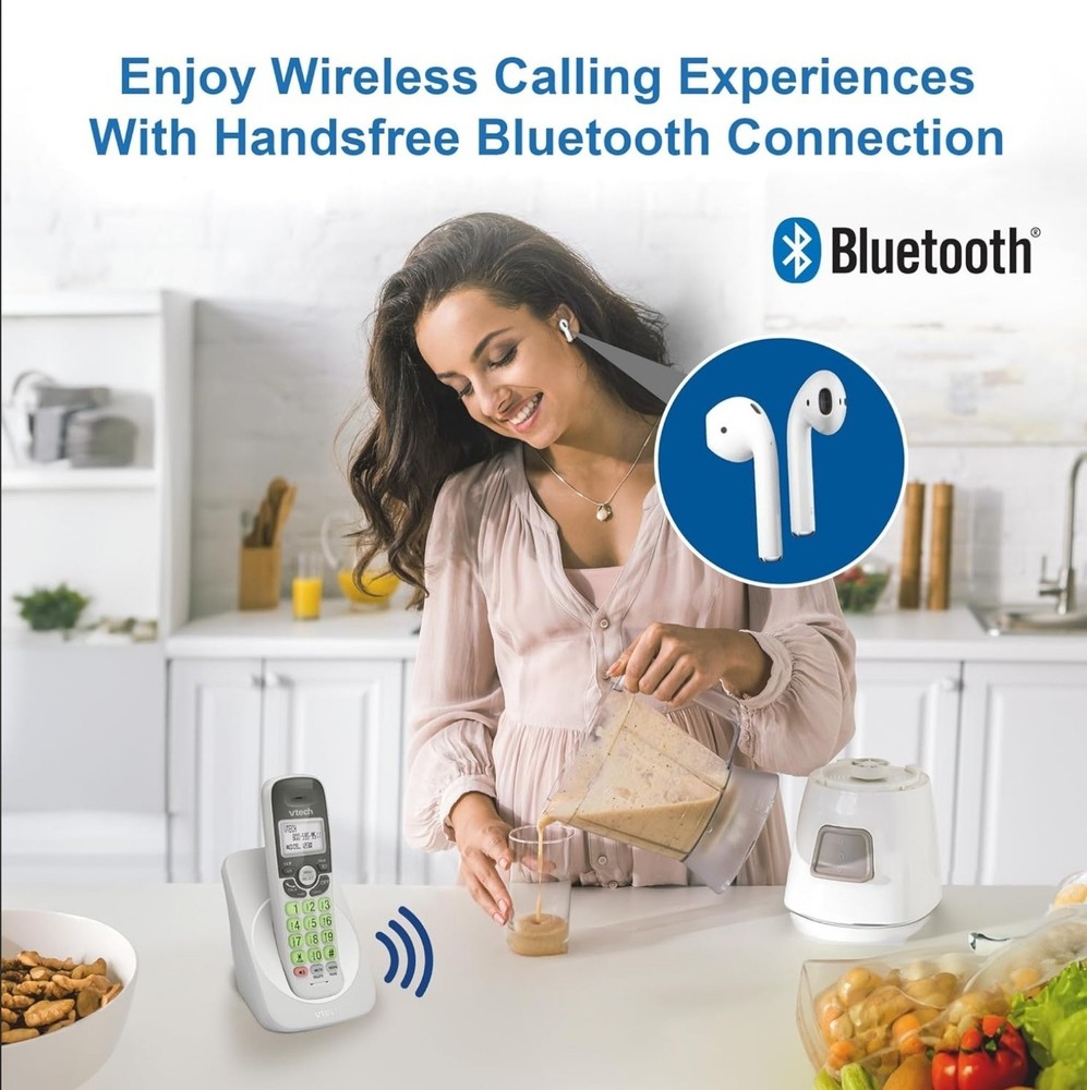 VTech VG131 DECT 6.0 Cordless Phone - Bluetooth Connection, Blue-White Display,