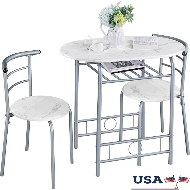 Space Saving Dining Table Set W/ 2 Chairs Oval Design Compact Small Areas New