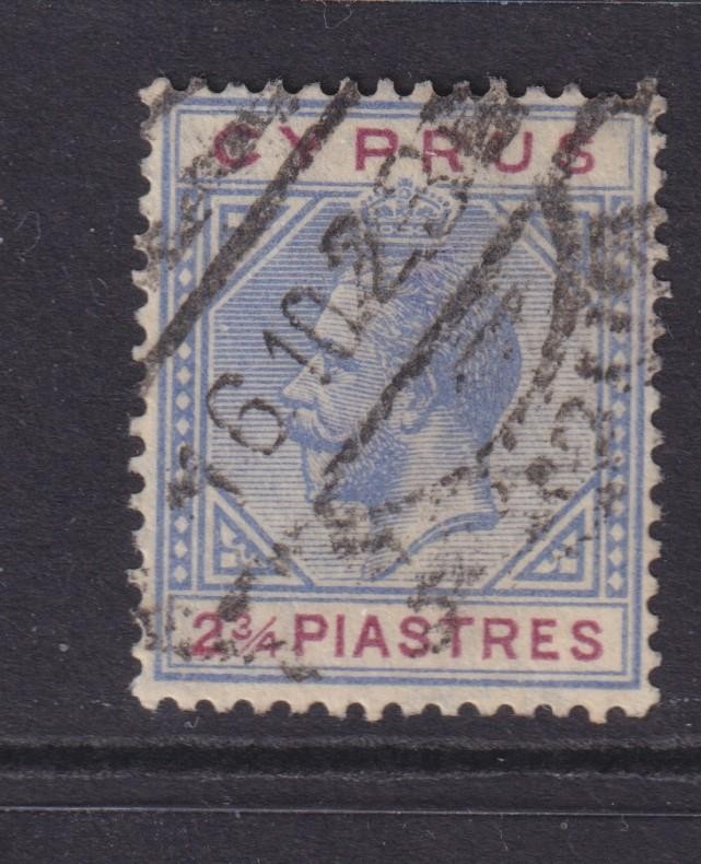 CYPRUS, 1922 KGV, Script CA, 2 1/4pi. Blue & Purple, used.