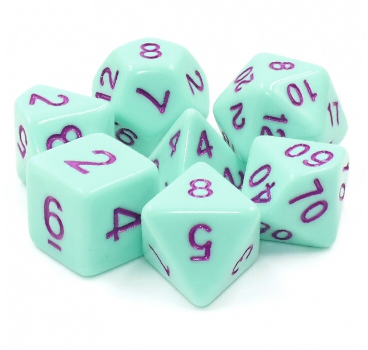 7 Piece Opaque Polyhedral Dice Set w/ Bag – Mint Rose