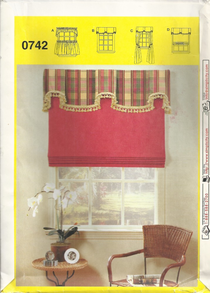 SIMPLICITY 0742 WINDOW TREATMENTS SEWING PATTERN ©2001