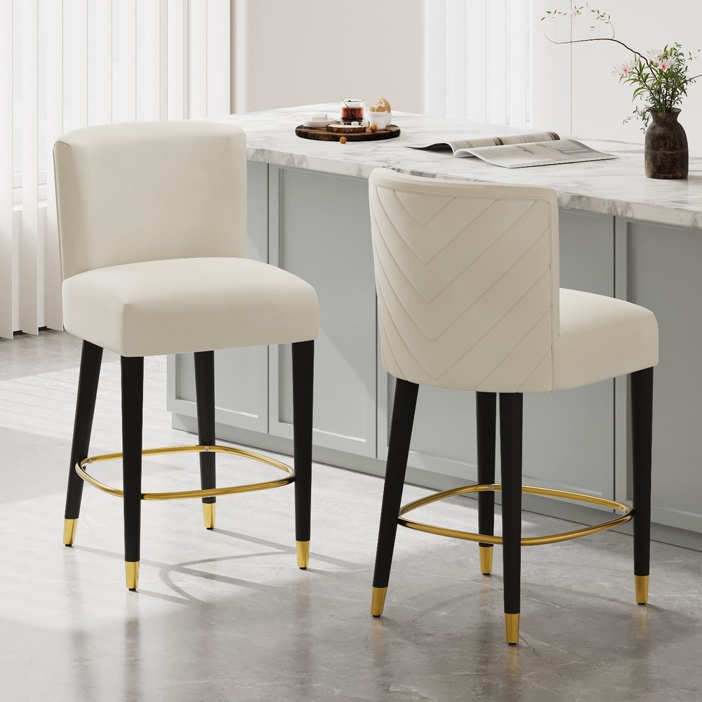 2x Upholstered Barstools Fabric Counter Height Stools for Dining Room Kitchen