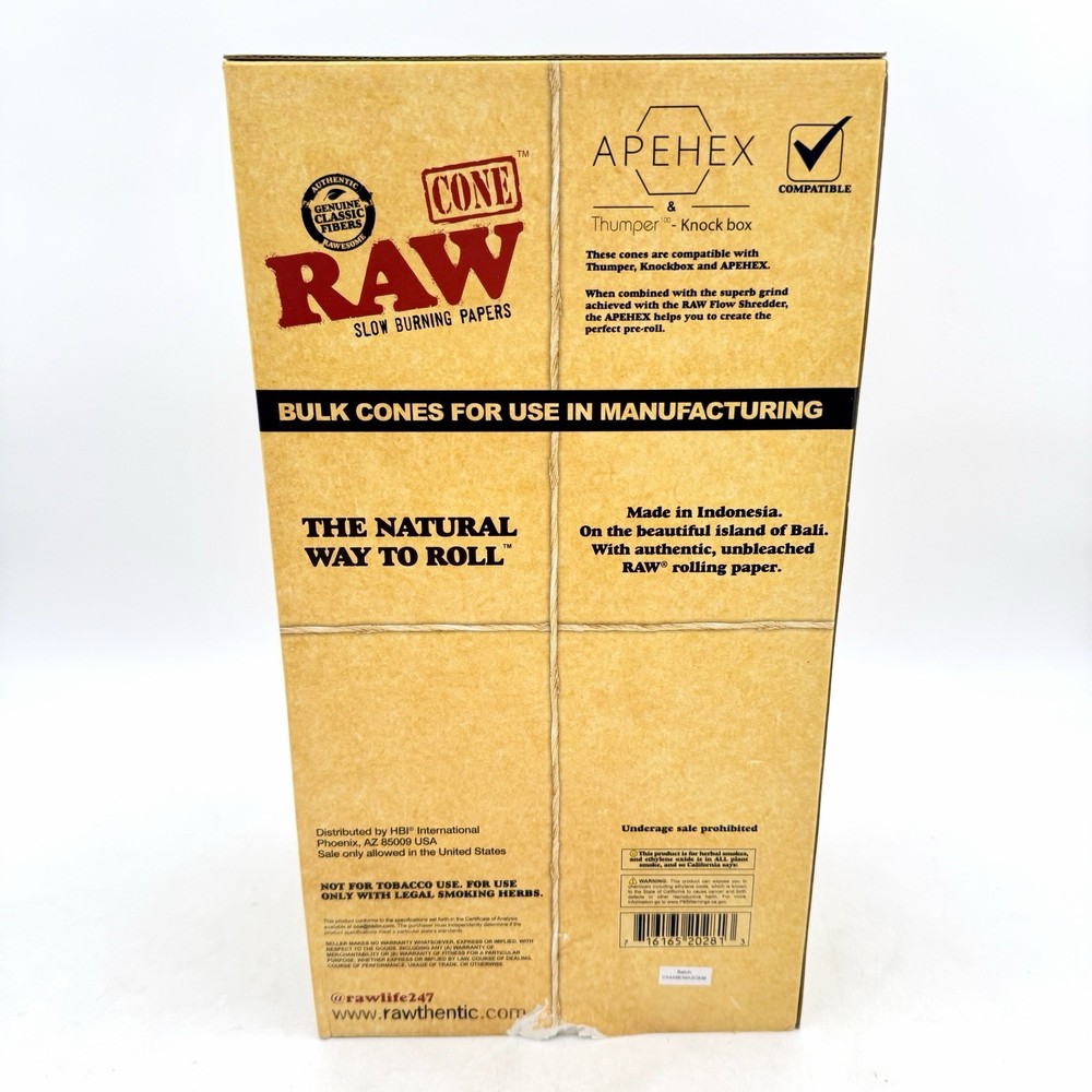 Authentic RAW CONE Classic KING Size Pre-Rolled Cones 1400 ct Bulk Box