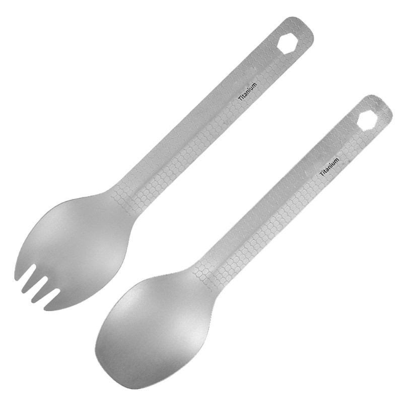 Titanium Long Handle Spork Spoon Camping Dinner Cutlery Picnic Flatware