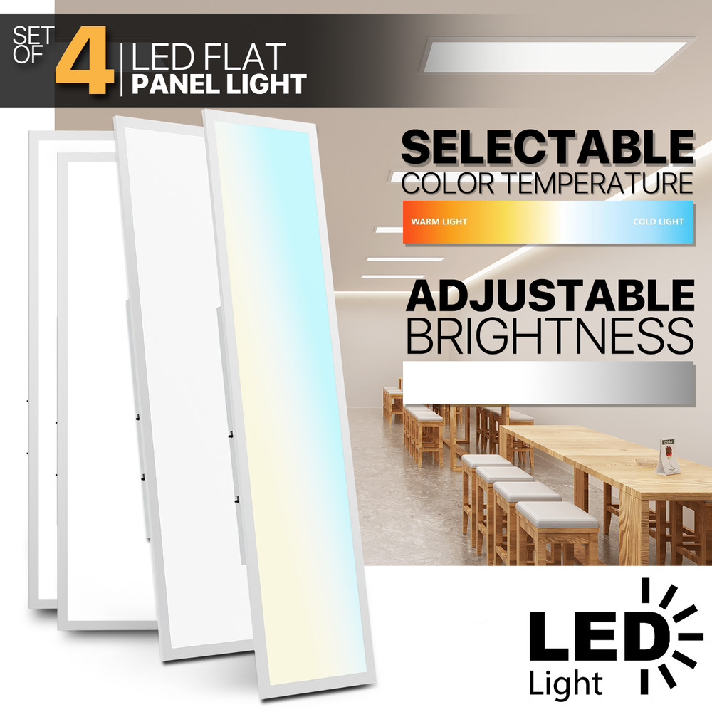 4 Pcs 1x4 LED Flat Panel Troffer Light 4000LM 5000K Dimmable Drop Ceiling Light