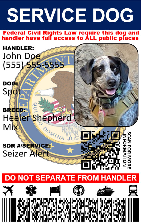 SERVICE DOG ID CARD CUSTOMIZABLE SINGLE SIDED