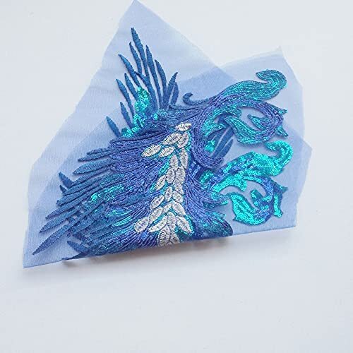 a Pair Sequins/Bead Embroidery Phoenix Peacock Feather Tail Applique Sewing