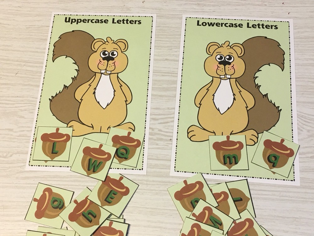 Upper And Lower Case Squirrel & Nut Sort -Laminated Activity Cards Set