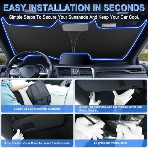 Car Windshield Sun Shade – 300T Polyester, Double-Layer Design, 64" x 33.5"