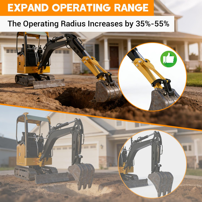 26" Mini Excavator Arm Extension for 0.8-2Ton Machine Quick Attach Ditch Digging