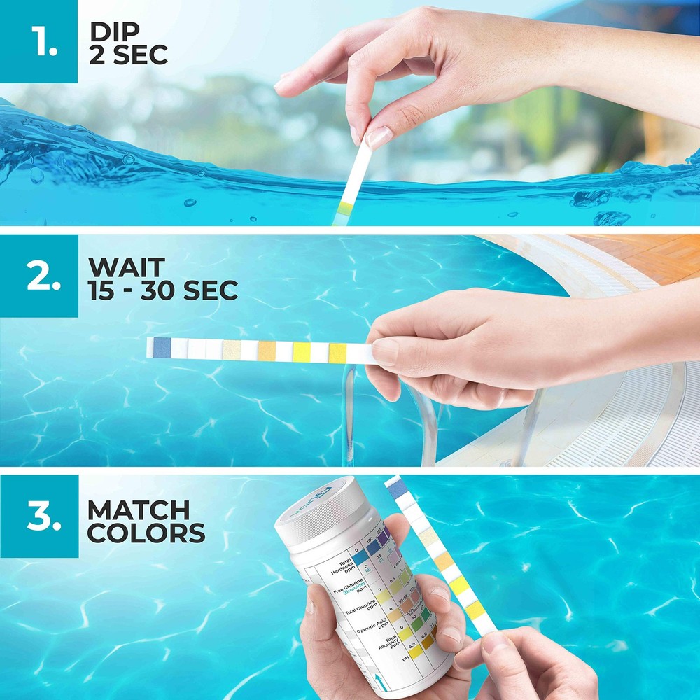 Varify 7 in 1 Pool and Spa Test Strips- Easy to Use Water Testing Kit for...
