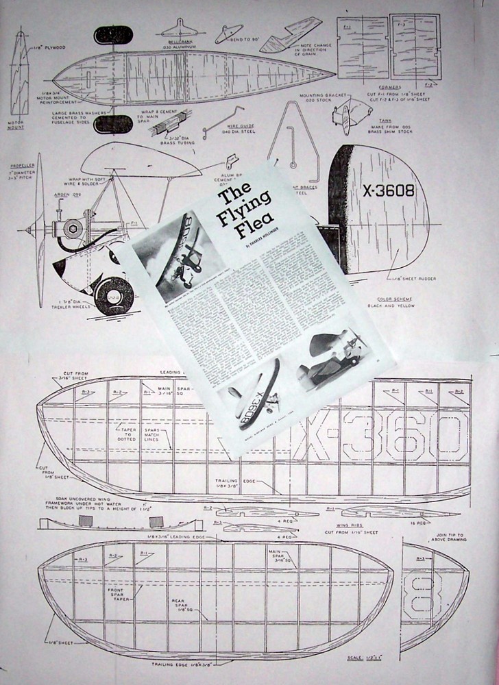 Rare FLYING FLEA PLAN + CONSTRUCTION ARTICLE to Build 23" UC Model Airplane