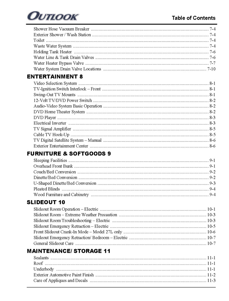 2007 Winnebago Outlook Home Owners Operation Manual User Guide Coil Bound