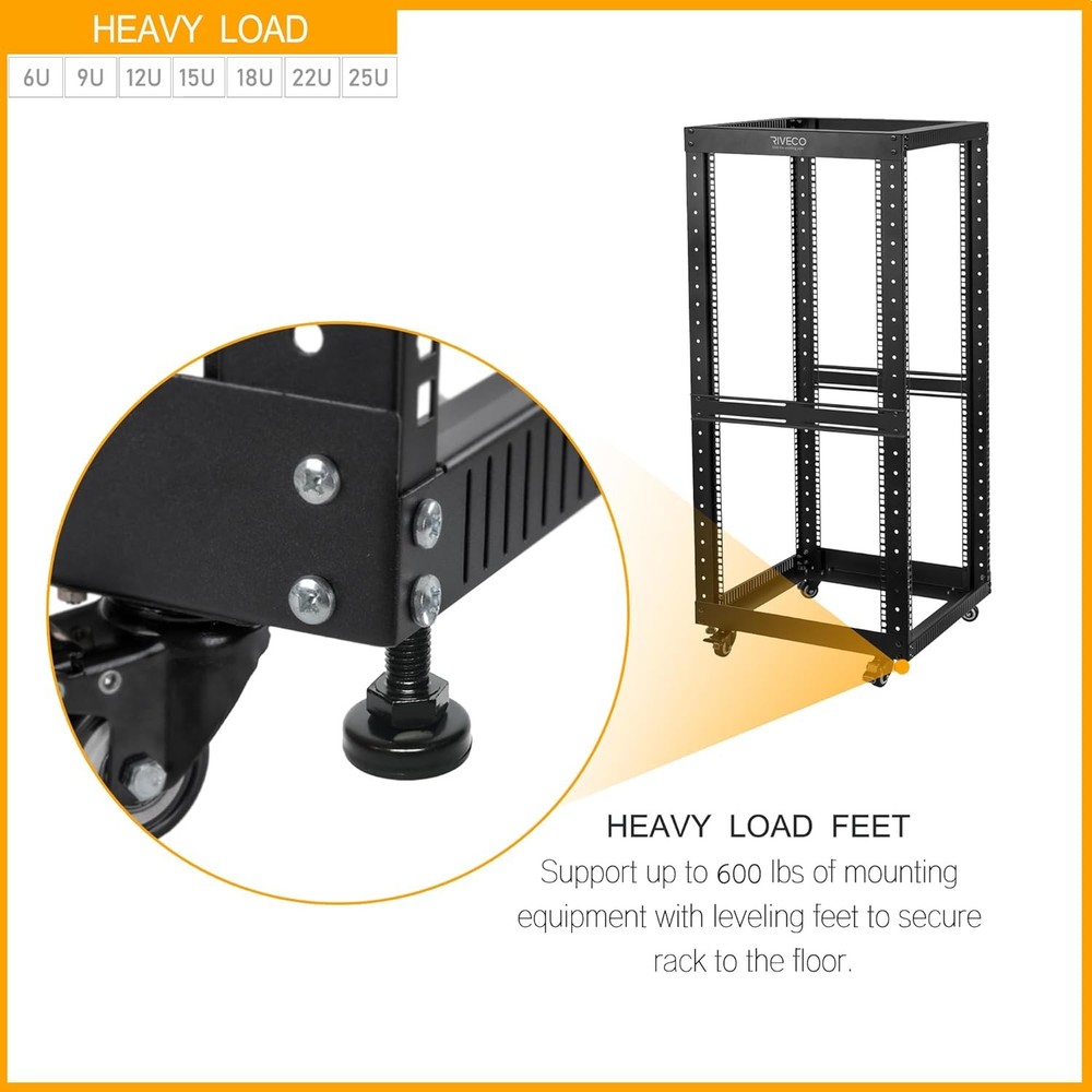 9U Open Frame Server Rack 19 Inch with Casters Quick
