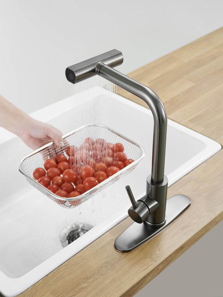 Commercial Stainless Steel Pull-Down Kitchen Faucet, Waterfall 3-Function, Gray