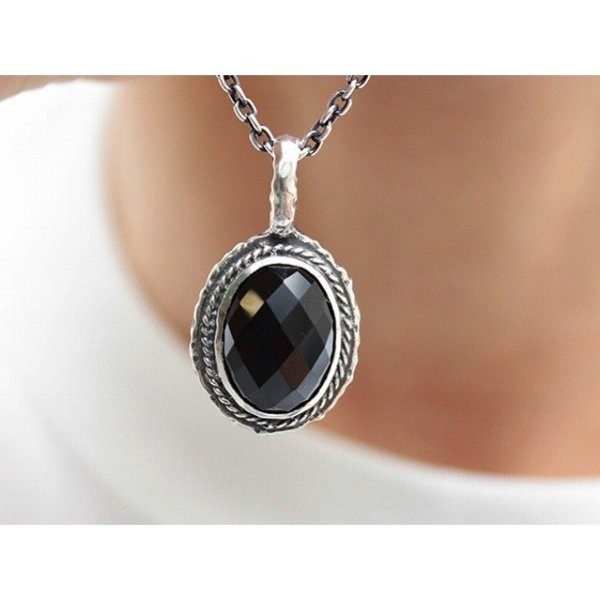 VIVIFY Silver Checker-Cut Onyx Pendant Top (No Chain)