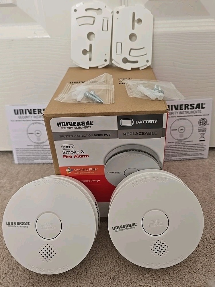 Universal Security Instruments Replaceable 2 In 1 Smoke & Fire Alarm, 2 Pack