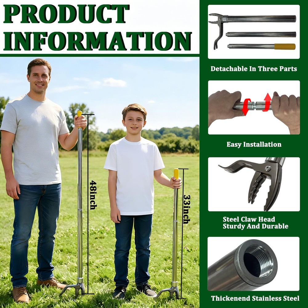 Weed Puller Tool, 48" Stand Up Dandelion Tool with Long Handle,Stainless Hand...
