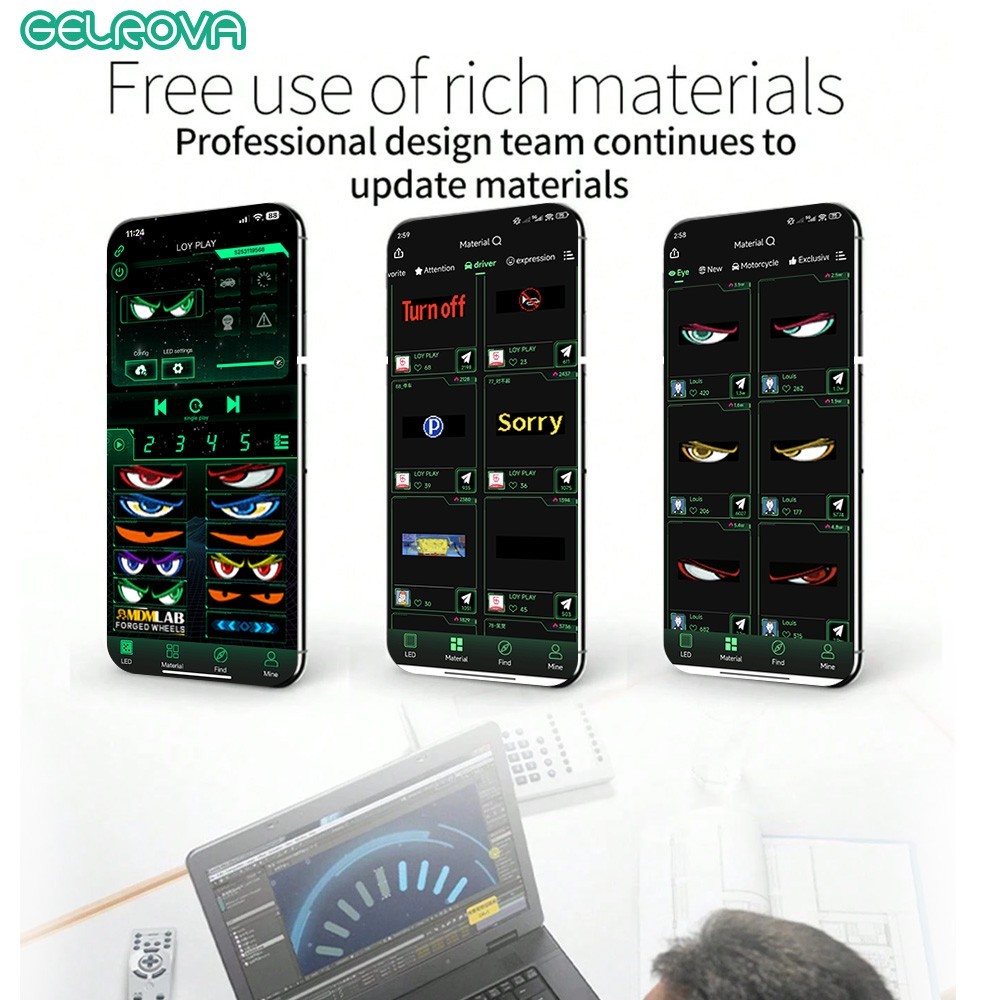 Gelrova Dual-Panel Devil Eyes LED Car Windshield Display w/ Remote & App Control