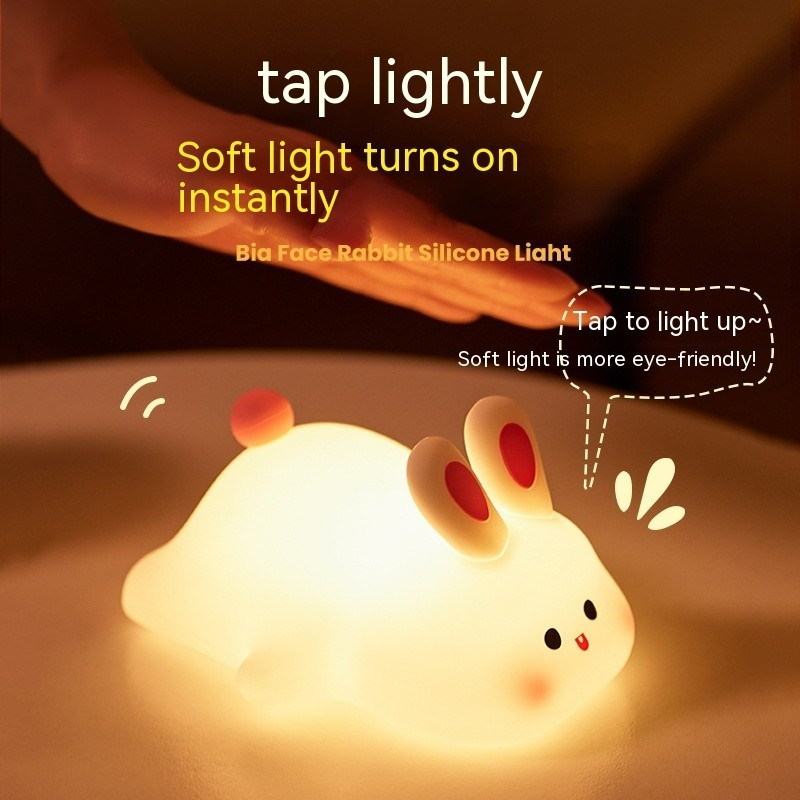 Cute Rabbit Silicone LED Night Light Touch Sensor USB Rechargeable Nursery Lamp