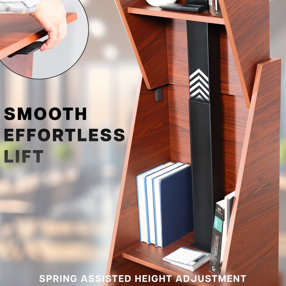 VIVO Pneumatic Height Adjustable Podium, Dark Walnut