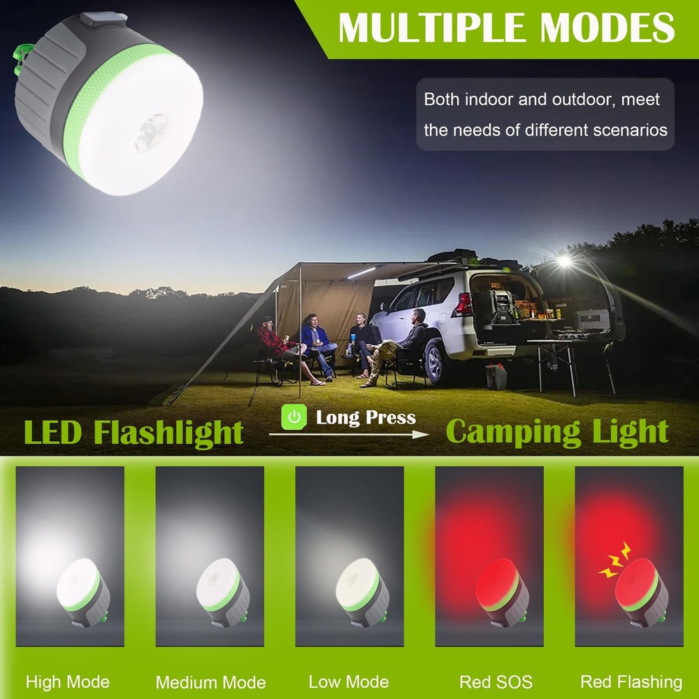 LIT-PaTH LED Camping Lantern, Rechargeable Light with 1-Pack, Large-green