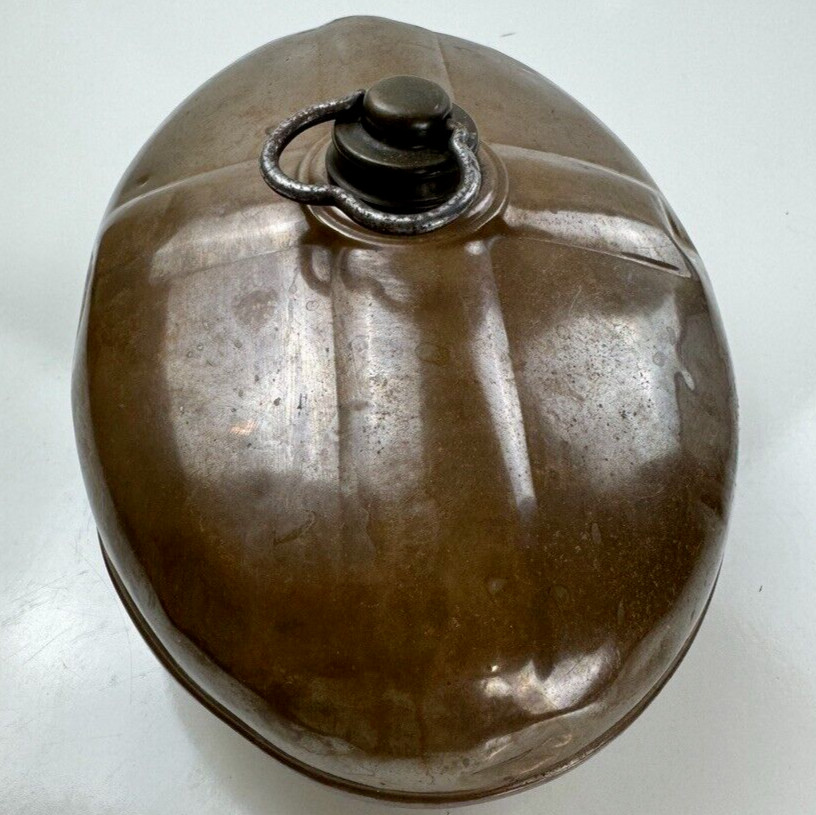 Antique Copper Bed Warming Pan Oval Lid With Handle 5" Tall 11.5" Long