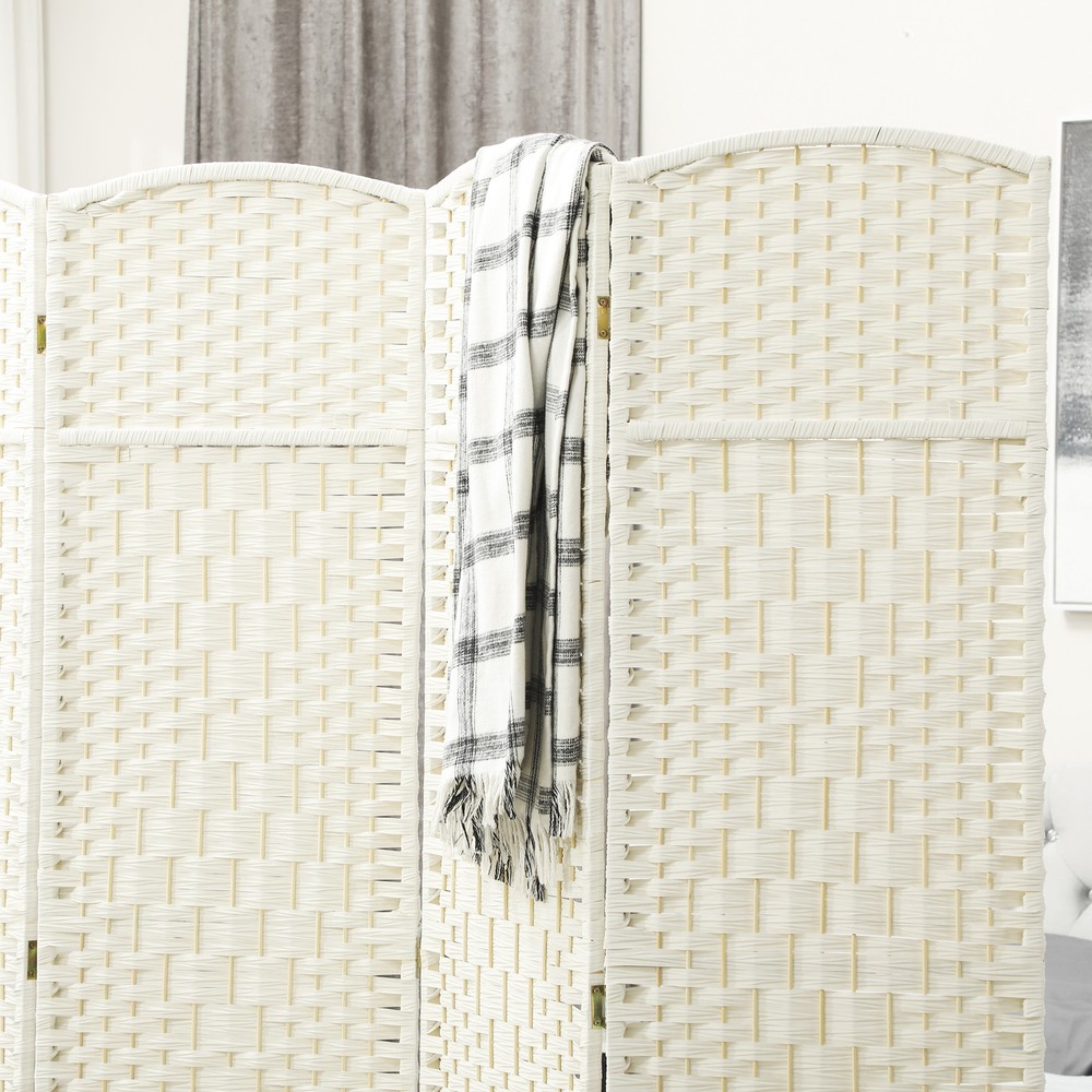 4 Panel Room Divider Hand-Woven Freestanding Partition, White
