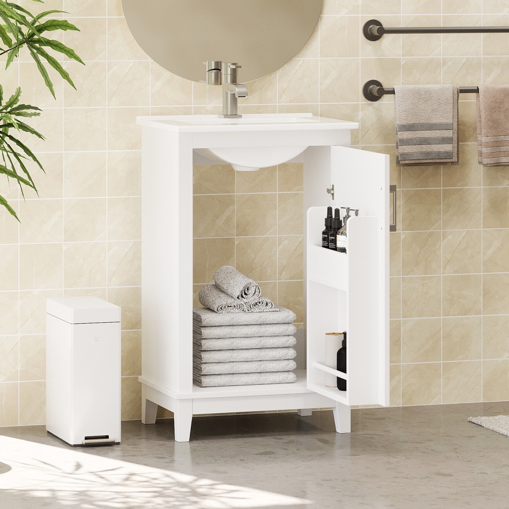 Small Bathroom Vanity Cabinet W Ceramic Basin Ample Storage