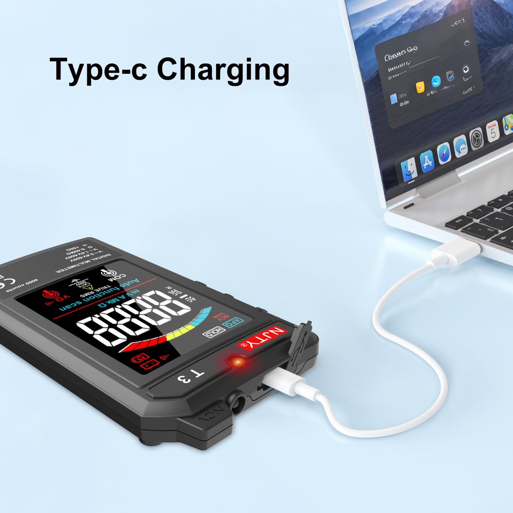 Multimeter, 4000 Counts, Rechargeable Auto-Ranging Digital Voltmeter with Non...