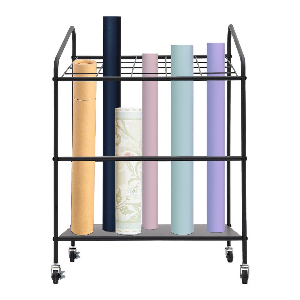 Mobile Paper Rolls Organizer Floor Storage Rack Material Roll Dsplay Rack Black