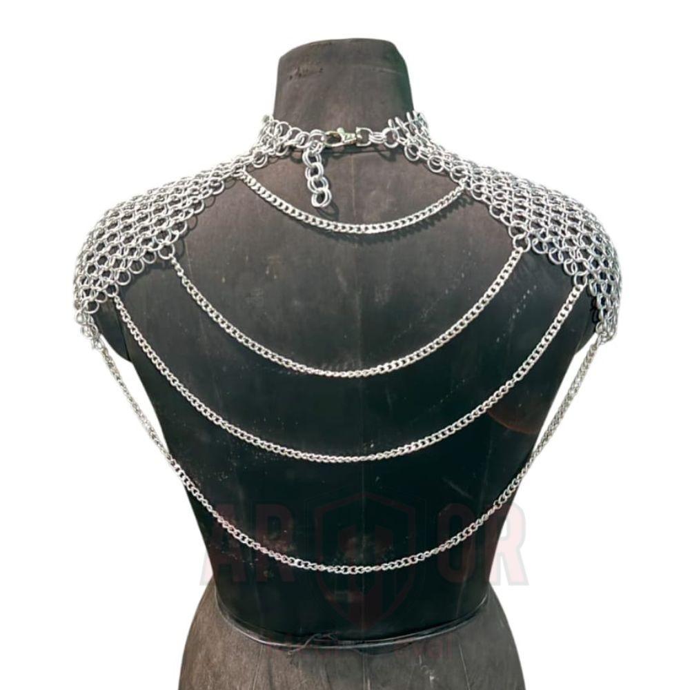 Medieval Chainmail Collar Shoulder Armor Adjustable SS Chainmail Chain Layered