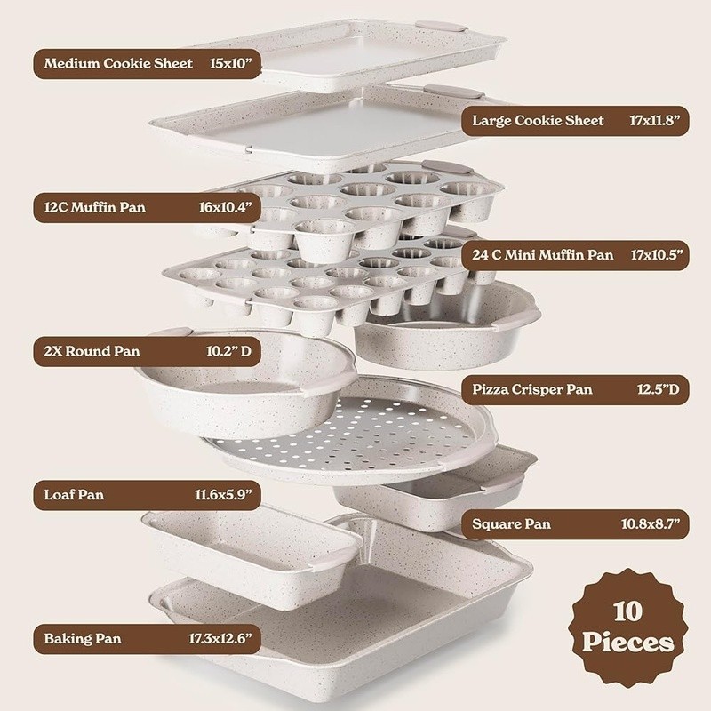10 Piece Heavy Duty Nonstick Bakeware Set Stackable Nesting Silicone Handles New