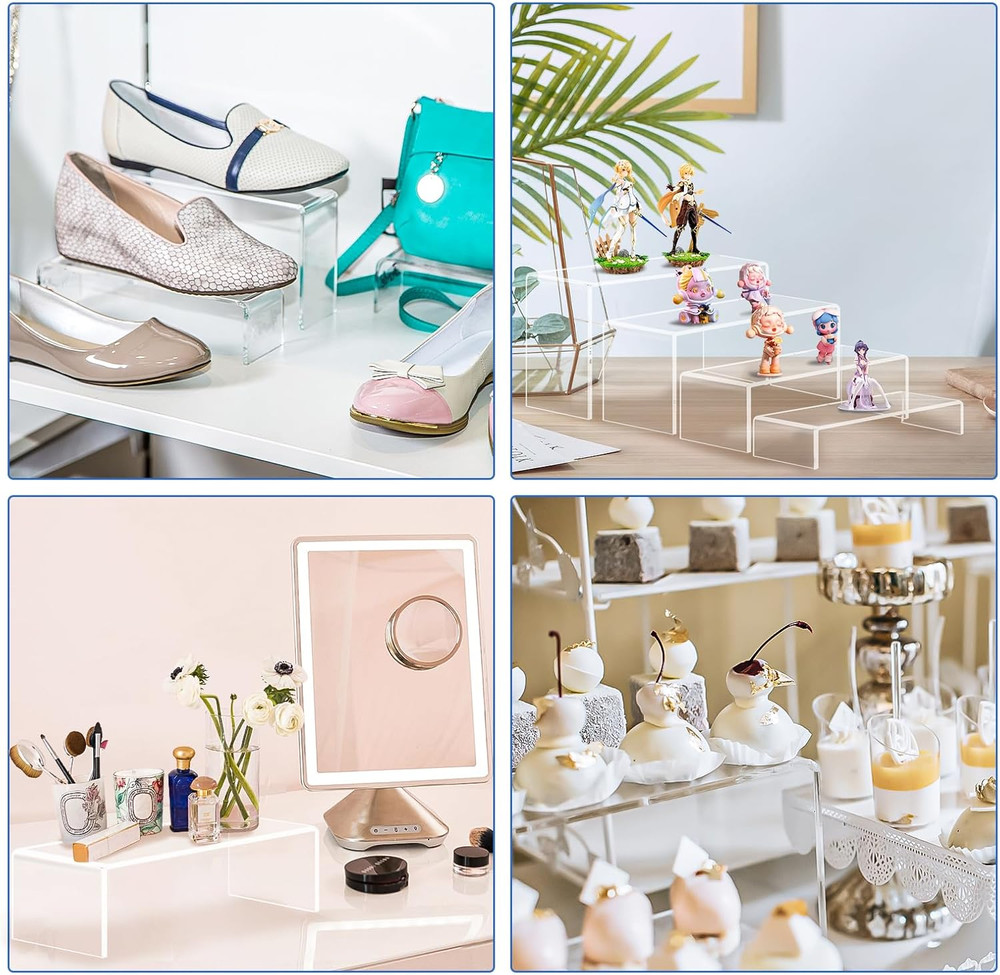 Acrylic Risers, 20 Pcs 4 Set Display Stands, Clear Rectangular Risers for Decor,