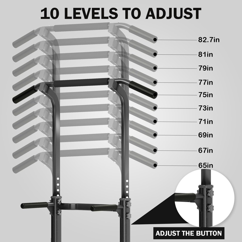 Adjustable Height Power Tower Dip Station Pull Up Bar for Home Gym Use