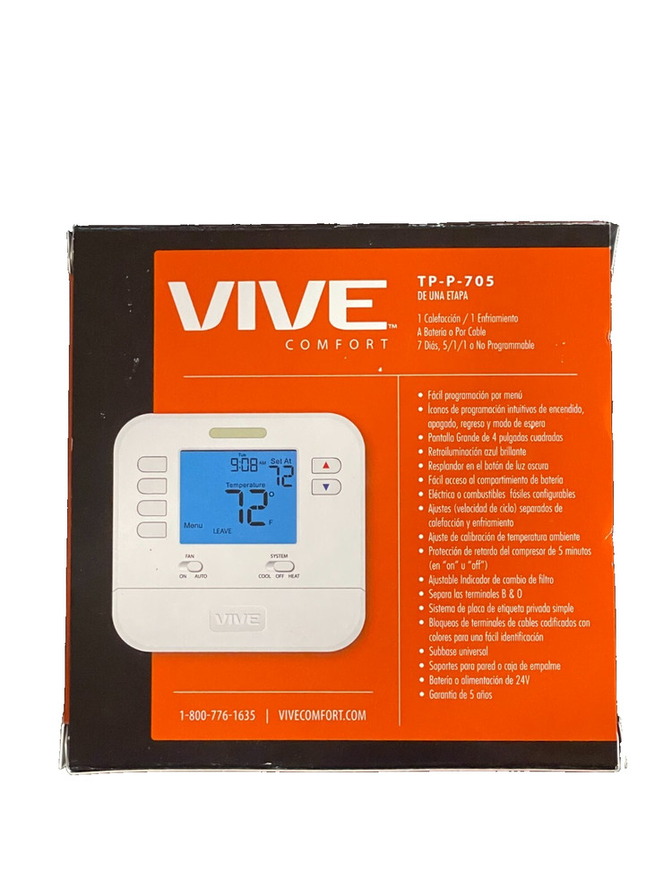 NEW VIVE COMFORT TP-P-705 Programmable Thermostat Single Stage