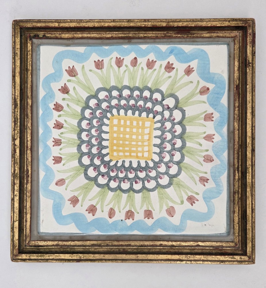 MacKenzie Childs Framed King Ferry Pattern Framed Pottery Tile Trivet 7.5"