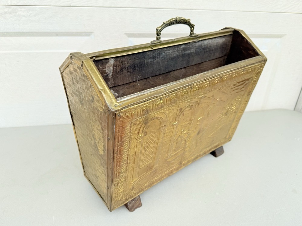 Vintage Embossed Brass Magazine Rack Holder