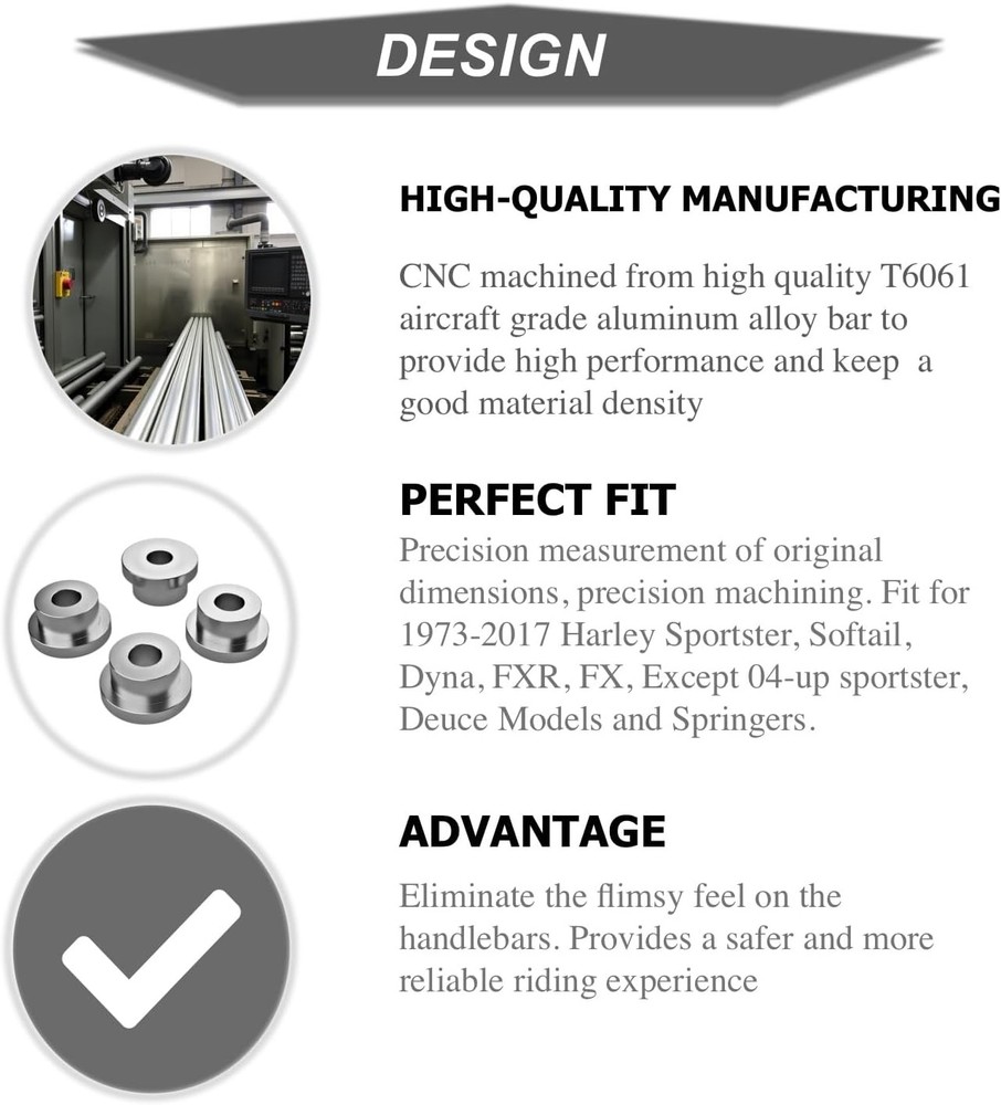 CNC Solid Billet Handlebar Riser Bushings Compatible with Harley Softail Dyna Sp