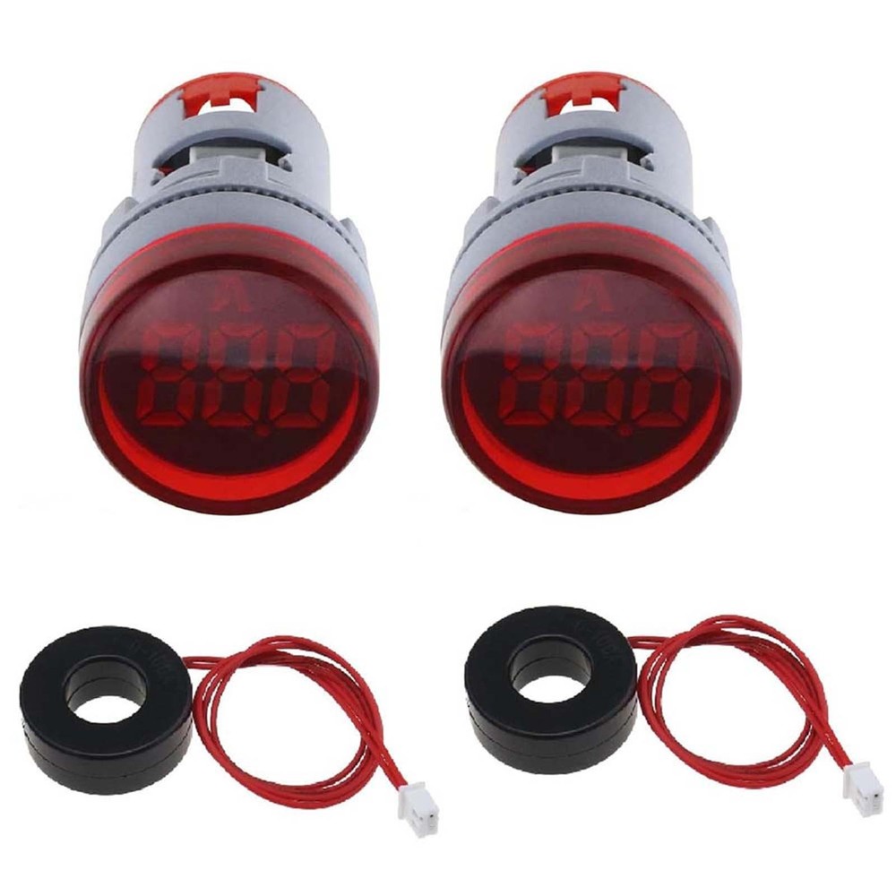 2 Pcs Red LED AC Ammeter Round Display Current Indicator for Power Use