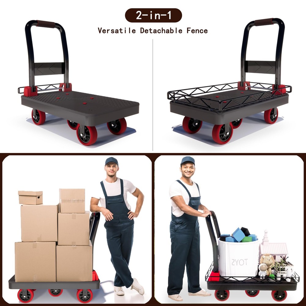 2IN1 Heavy Duty Platform Trucks Flatbed Carts, 42×26In 2000lbs Capacity Push ...