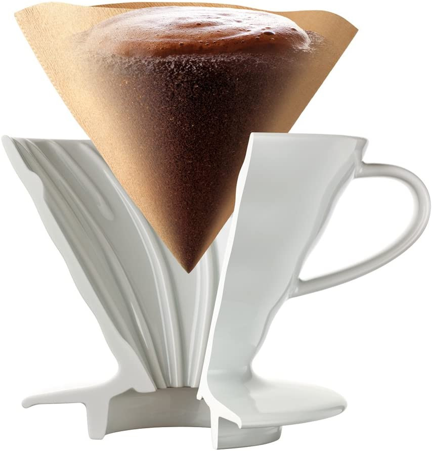 V60 Ceramic Coffee Dripper Pour over Cone Coffee Maker Size 02, White & V60 Glas